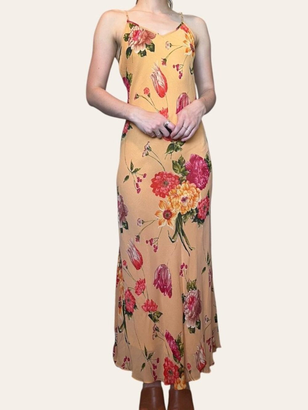 American Angel 90s/y2k style floral peach chiffon maxi dress - Small/Medium - Picture 3 of 8